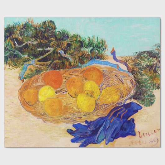 Orangen und Zitronen mit blauen Handschuhen, Van G Geschenkpapier (Flach)