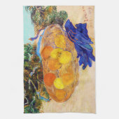 Orangen und Zitronen mit blauen Handschuhen, Van G Geschirrtuch (Vertikal)