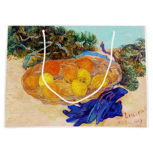 Orangen und Zitronen mit blauen Handschuhen, Van G Große Geschenktüte (Vorderseite)