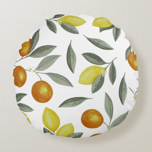 Orangen und Zitronen Rundes Kissen (Vorderseite)