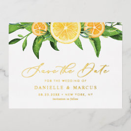 Orangen und Zitronen Sommer Save the Date Folie Einladungspostkarte