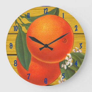 Orangen Vintage-Kiste Kunst lila Zahlen Wanduhr