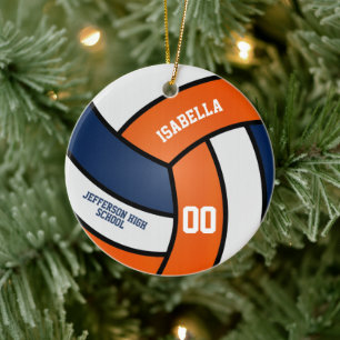 Orangen, Weiß und Blauer Volleyball Keramik Ornament