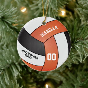Orangen-, Weiß- und Schwarz-Volleyball Keramik Ornament