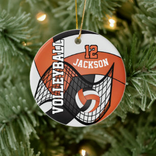Orangen-, Weiß- und Schwarz-Volleyball-🏐 Keramik Ornament