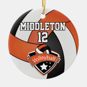 Orangen-, Weiß- und Schwarz-Volleyball Keramik Ornament