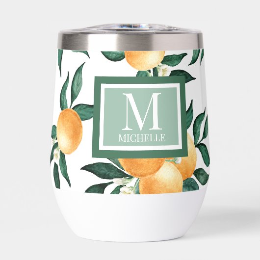 Orangen-Zitrus-Aquarell-Monogramm-Name (Vorderseite)