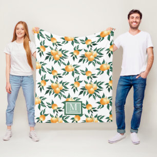 Orangen-Zitrus-Aquarell-Monogramm-Name Fleecedecke