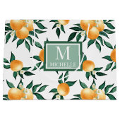 Orangen-Zitrus-Aquarell-Monogramm-Name Große Geschenktüte (Vorderseite)