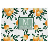 Orangen-Zitrus-Aquarell-Monogramm-Name Große Geschenktüte (Rückseite)