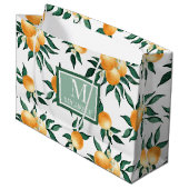 Orangen-Zitrus-Aquarell-Monogramm-Name Große Geschenktüte (Vorderseite Schrägansicht)