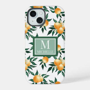 Orangen-Zitrus-Aquarell-Monogramm-Name iPhone 15 Hülle