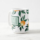 Orangen-Zitrus-Aquarell-Monogramm-Name Kaffeetasse (Vorderseite Links)