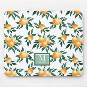 Orangen-Zitrus-Aquarell-Monogramm-Name Mousepad