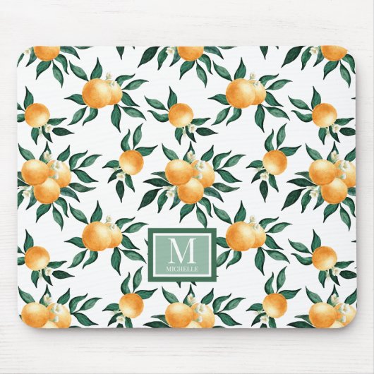 Orangen-Zitrus-Aquarell-Monogramm-Name Mousepad (Vorne)