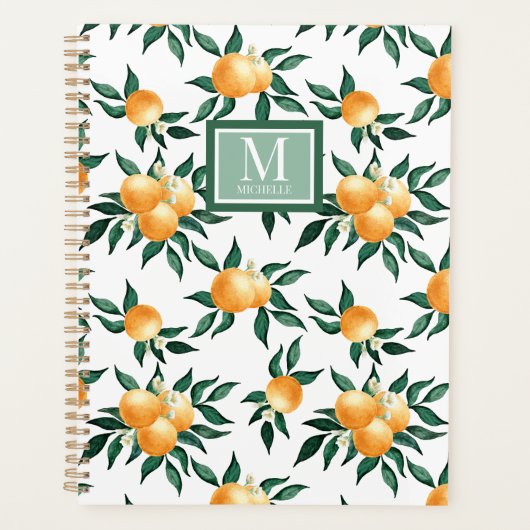Orangen-Zitrus-Aquarell-Monogramm-Name Planer (Vorderseite)