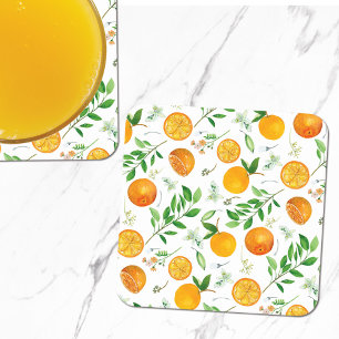 Orangen-Zitrus-Sommer-Blumen-Botanik-Muster Rechteckiger Pappuntersetzer
