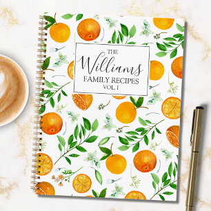 Orangen-Zitrus-Sommer-Blumen-Botanisches-Kochbuch Notizblock