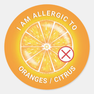 Orangen-Zitrusfrucht-Lebensmittelallergie-Bewussts Runder Aufkleber