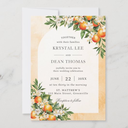 Orangen Zitrusfrüchte Grünpflanzen Orchard Hochzei Einladung (Vorderseite)
