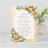 Orangen Zitrusfrüchte Grünpflanzen Orchard Hochzei Einladung (Stehend Vorderseite)