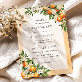 Orangen Zitrusfrüchte Grünpflanzen Orchard Hochzei Einladung