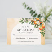 Orangen Zitrusfrüchte Grünpflanzen Orchard Hochzei RSVP Karte (Stehend Vorderseite)