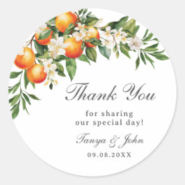 Orangen Zitrusfrüchte Grünpflanzen Orchard Hochzei Runder Aufkleber