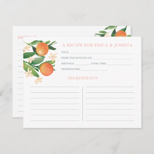 Orangen Zitrusfrüchte Matching Brautparty Rebrezep Einladung (Vorne/Hinten)