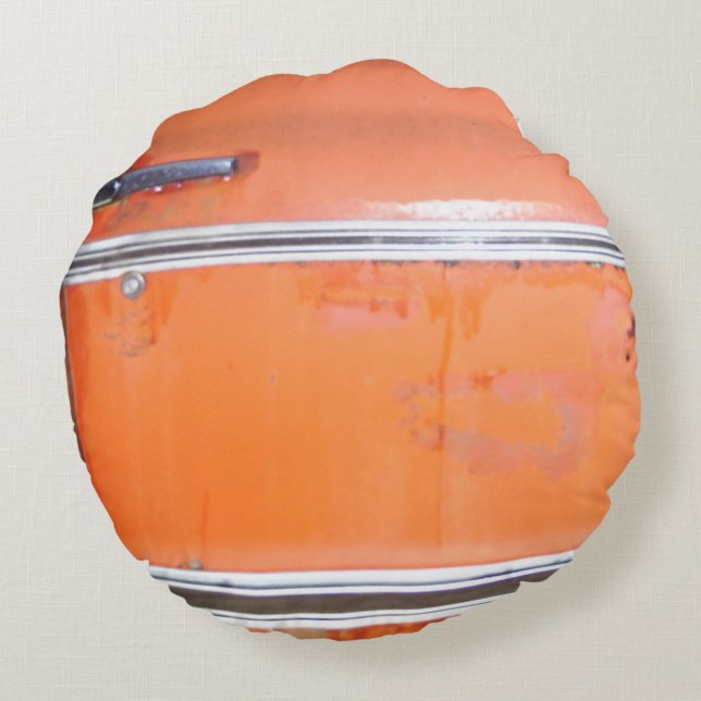 Orangenantikwagen silberner Schnitt Rundes Kissen (Rückseite)