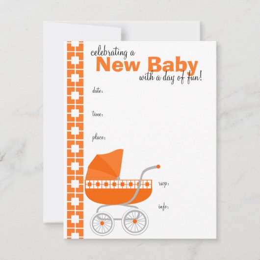 Orangenbaby-Buggy Einladung (Vorderseite)