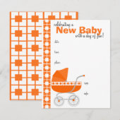 Orangenbaby-Buggy Einladung (Vorne/Hinten)