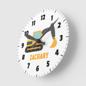 Orangenbagger, Baufahrzeug, für Kinder Runde Wanduhr (Winkel)