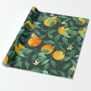 Orangenbäume, Äste mit Blume auf einem grünen Bach Geschenkpapier