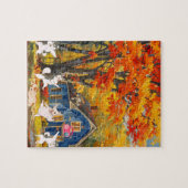 Orangenbaumhunde Hütten Sonnenuntergang Puzzle (Horizontal)