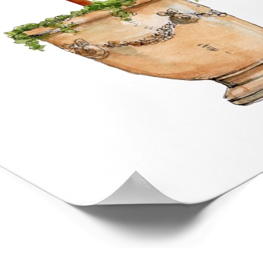 Orangenbaumtopiar Wasserfarbe in antiker Urne Poster (Ecke)
