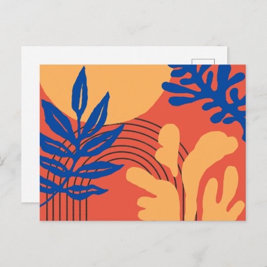 Orangenblau Gelb Abstrakte botanische Formen Postkarte (Vorne/Hinten)