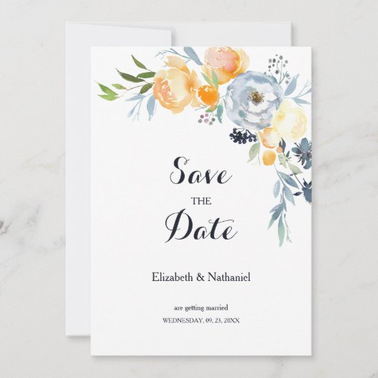 Orangenblau Save the Date Einladung (Vorderseite)