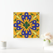 Orangenblau und gelb Spanische Fliesenlehre Quadratische Wanduhr (Zuhause)