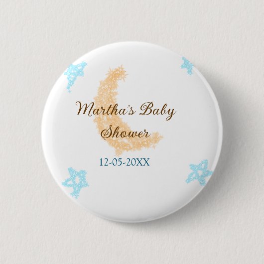 Orangenblaue Sterne Glitzer Babydusche Funkeln Button (Vorderseite)
