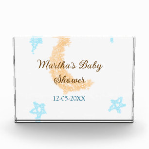 Orangenblaue Sterne Glitzer Babydusche Funkeln Fotoblock