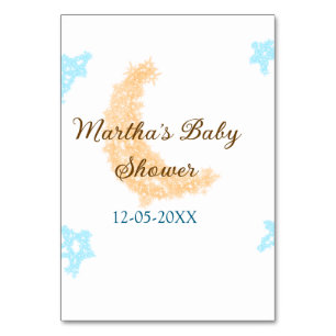 Orangenblaue Sterne Glitzer Babydusche Funkeln Tischnummer