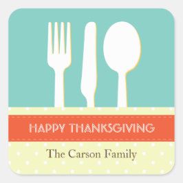 Orangenblauer Erntedank mit Unterstellplatz Quadratischer Aufkleber