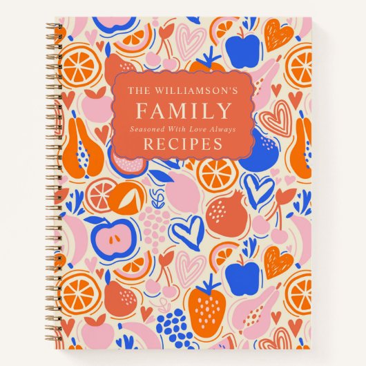 Orangenblauer Monogramm Obst Gemüse Rezepte Notizblock (Vorderseite)