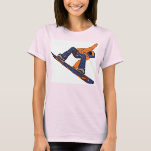 Orangenblauer Snowboarder-Damenschrei T-Shirt