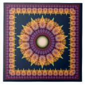 Orangenblaues Fraktal gerahmte Ornamente Fliese (Vorderseite)