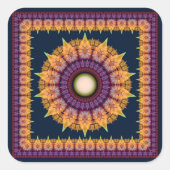 Orangenblaues Fraktal gerahmte Ornamente Quadratischer Aufkleber (Vorderseite)