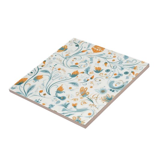 Orangenblaues Retromuster Fliese (Seite)