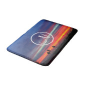 Orangenblaues Sonnenuntergang Foto, kundenspezifis Badematte (Schrägansicht)