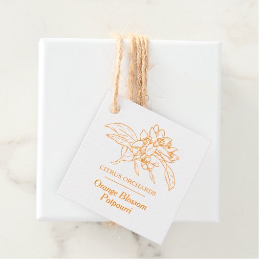 Orangenblümchen Potpourri Produkt Strichcode QR Co Geschenkanhänger (Beispiel)